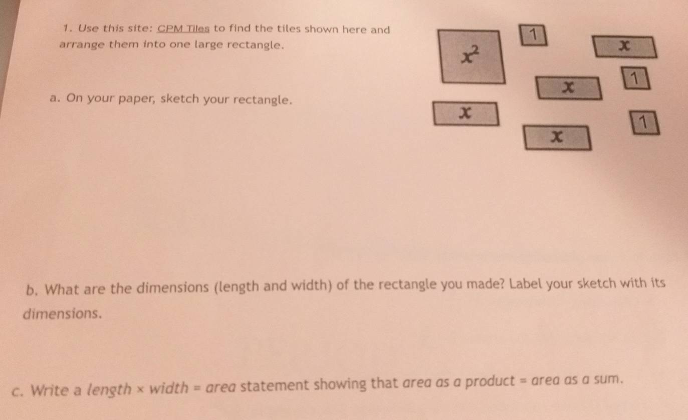 Solved: Use this site: CPM Tiles to find the tiles shown here and 1 ...