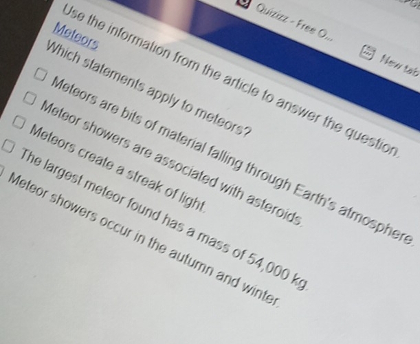 Solved: Quizizz - Free O... B Which statements apply to meteors Meteors ...