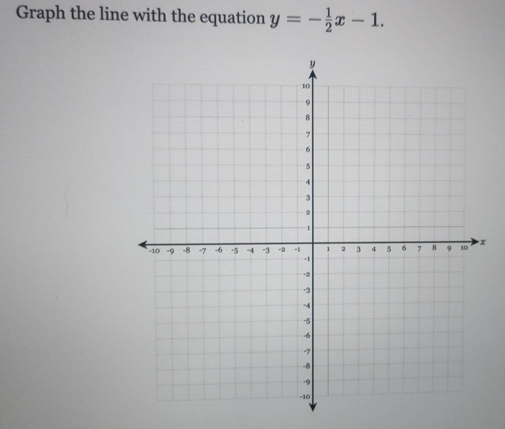 Graph the line with the equation y=- 1/2 x-1.