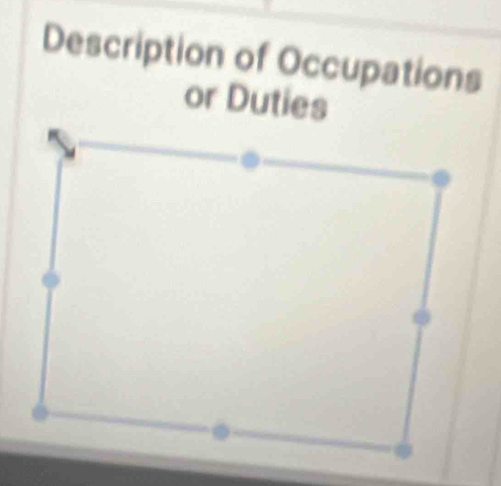 Description of Occupations 
or Duties