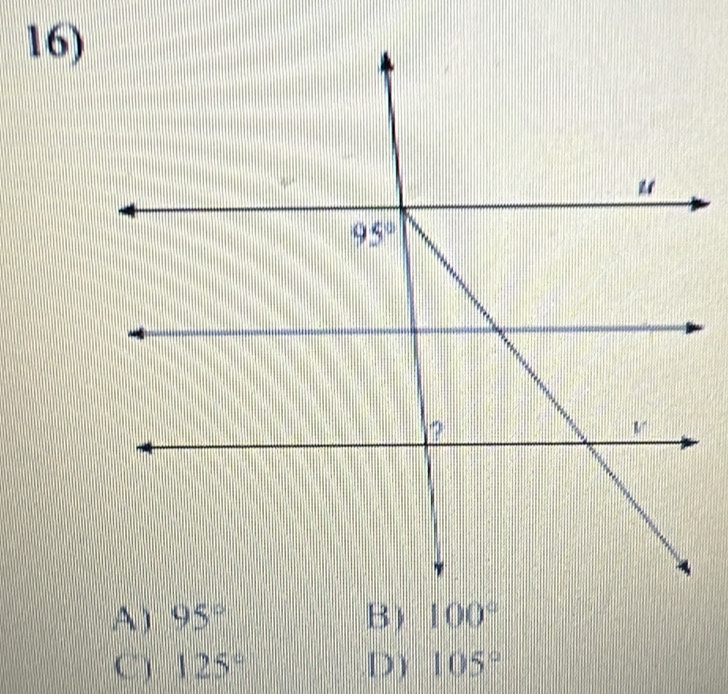 A ) 95° 100°
C) 125° D) 105°