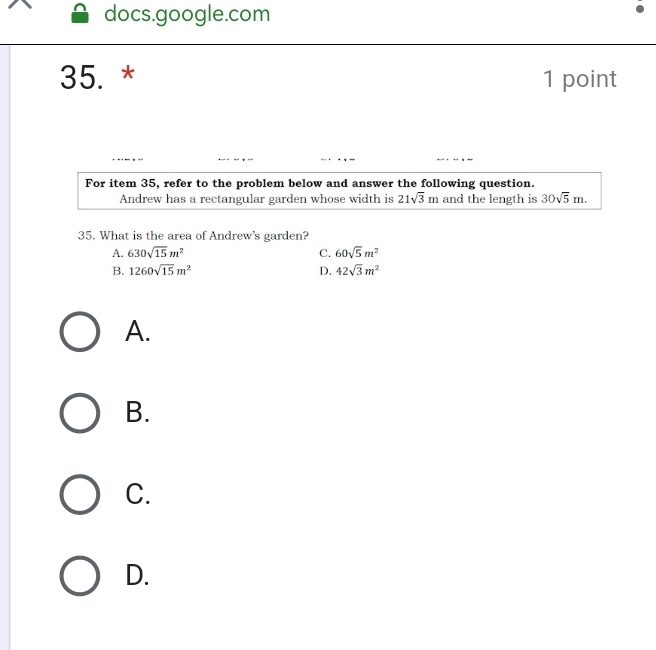 Solved: docs.google.com 35. * 1 point For item 35, refer to the problem ...