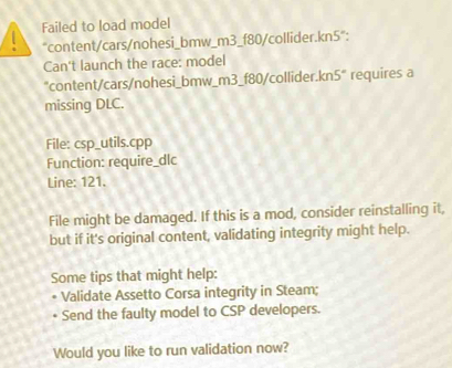 Solved: Failed to load model “content/cars/nohesi_bmw_m3_f80/collider ...