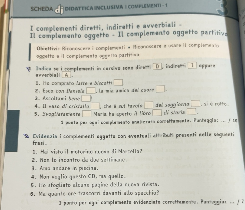 Risolto:SCHEDA DIDATTICA INCLUSIVA ! COMPLEMENTI - 1 I complementi ...