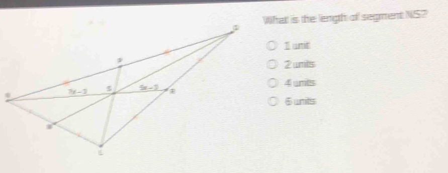Solved: What is the length of segment NS? 1 wnit 2unts 4 umis ⑥ units ...