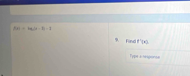 f(x)=log _2(x-3)-2
9. Find f^(-1)(x). 
Type a response
