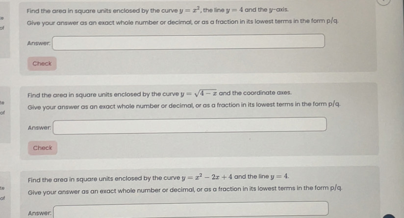 Solved: Find the area in square units enclosed by the curve y=x^2 , the ...