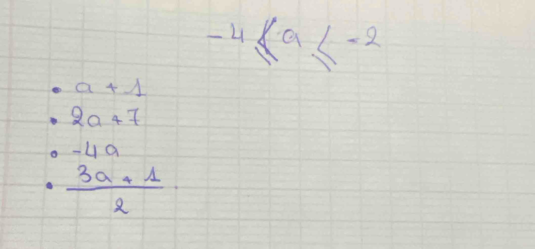 -4≤ a≤ -2
a+1
2a+7
-4a
 (3a+1)/2 