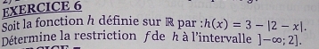 Soit la fonction h définie sur R par : h(x)=3-|2-x|. 
Détermine la restriction f de h à l'intervalle ]-∈fty ;2].