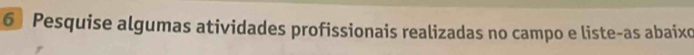 Pesquise algumas atividades profissionais realizadas no campo e liste-as abaixo