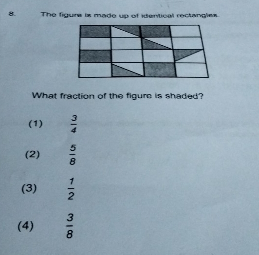 Solved: The figure is made up of identical rectangles. What fraction of ...