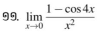 limlimits _xto 0 (1-cos 4x)/x^2 