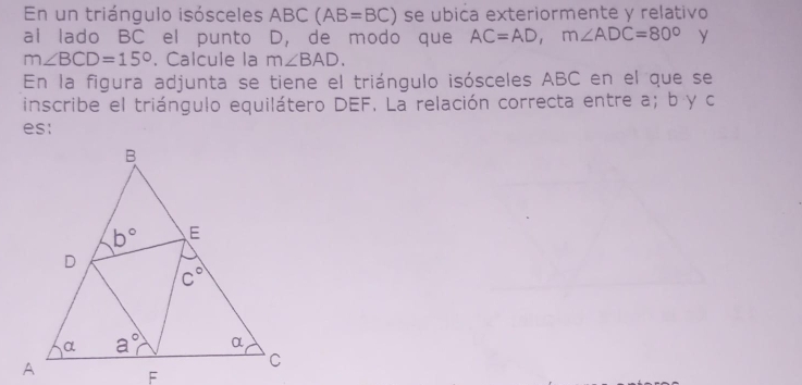Resuelto:En un triángulo isósceles ABC (AB=BC) se ubica exteriormente y ...