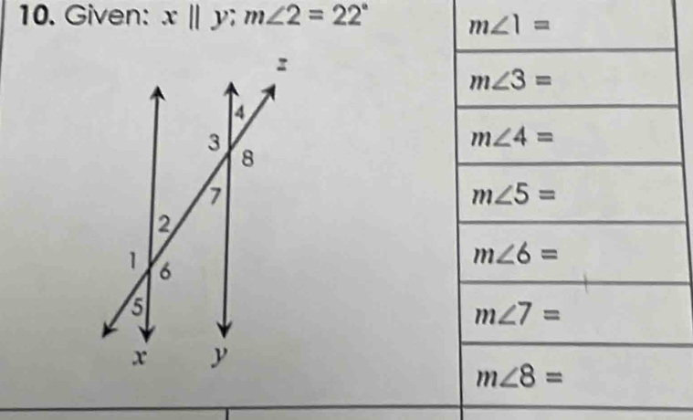 Given: x||y:m∠ 2=22°