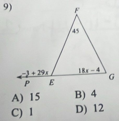 A) 15 B) 4
C) 1 D) 12