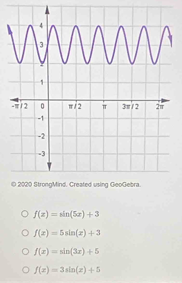 f(x)=sin (5x)+3
f(x)=5sin (x)+3
f(x)=sin (3x)+5
f(x)=3sin (x)+5