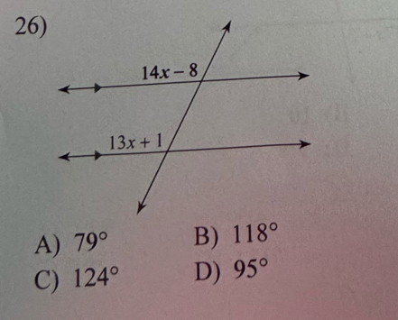 A) 79° B) 118°
C) 124° D) 95°