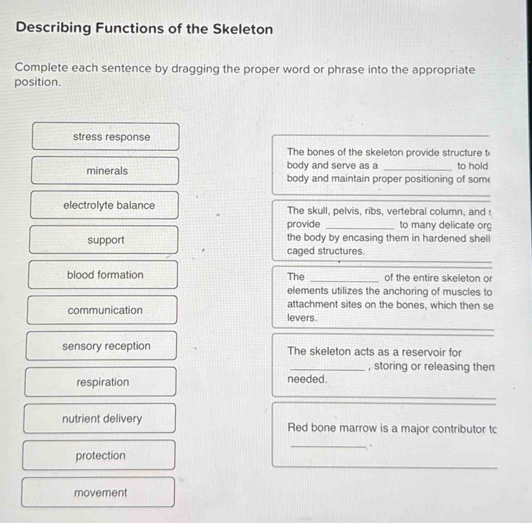 Solved: Describing Functions of the Skeleton Complete each sentence by ...