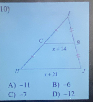 A) -11 B) -6
C) -7 D) -12