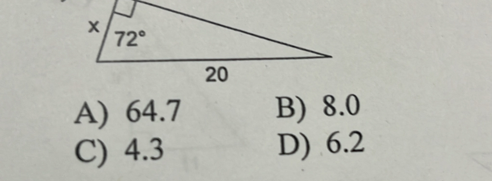 A) 64.7 B) 8.0
C) 4.3 D) 6.2