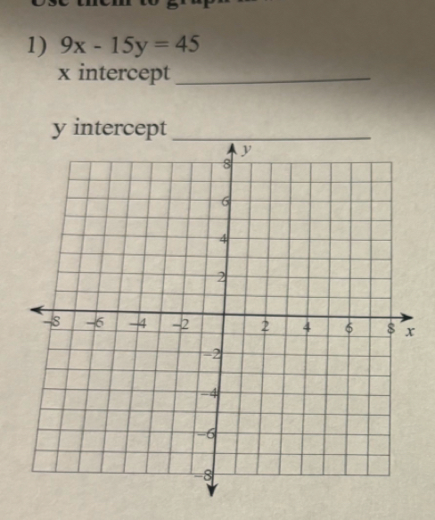 9x-15y=45
x intercept_
y intercept_