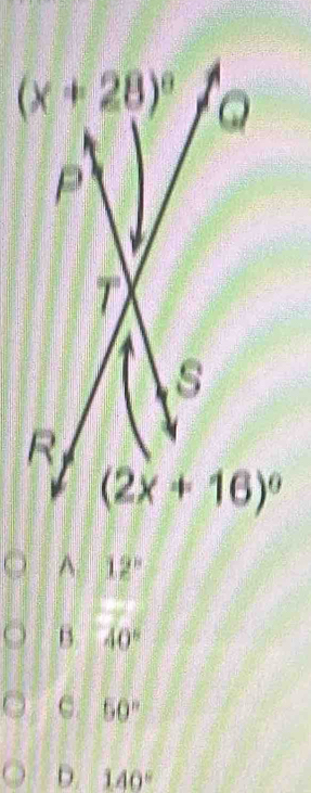 A. 12°
B 40°
C 50°
D 140°