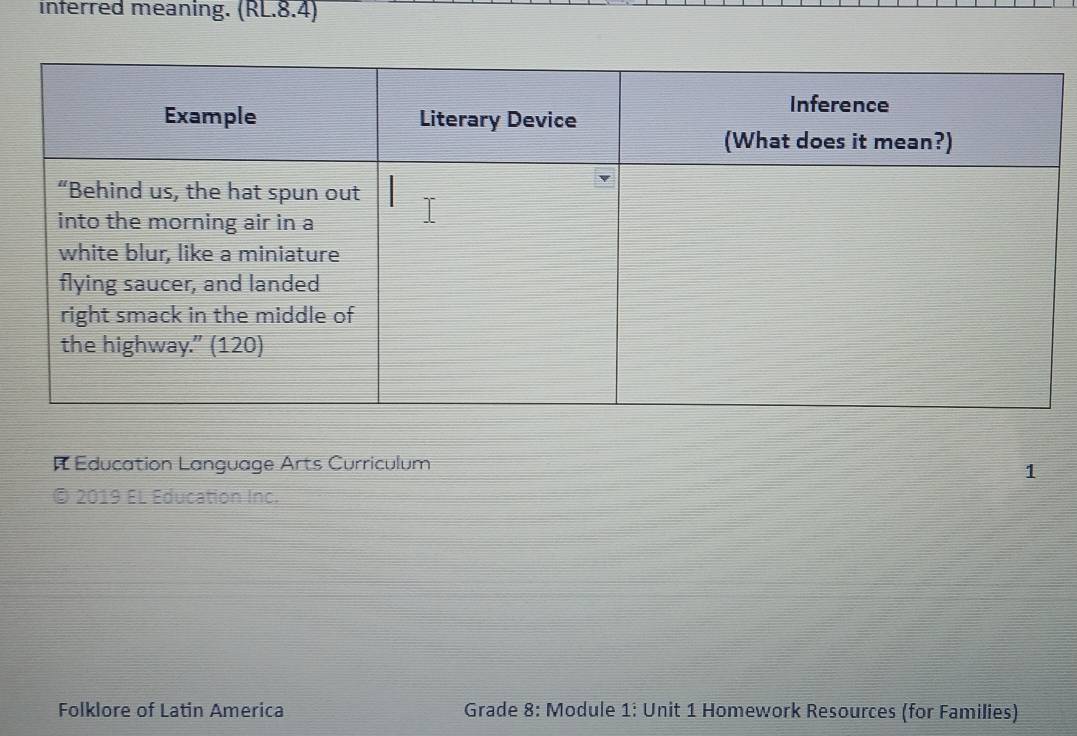 interred meaning. (RL.8.4) 
Education Language Arts Curriculum 
1 
© 2019 EL Education Inc. 
Folklore of Latin America * Grade 8: Module 1: Unit 1 Homework Resources (for Families)