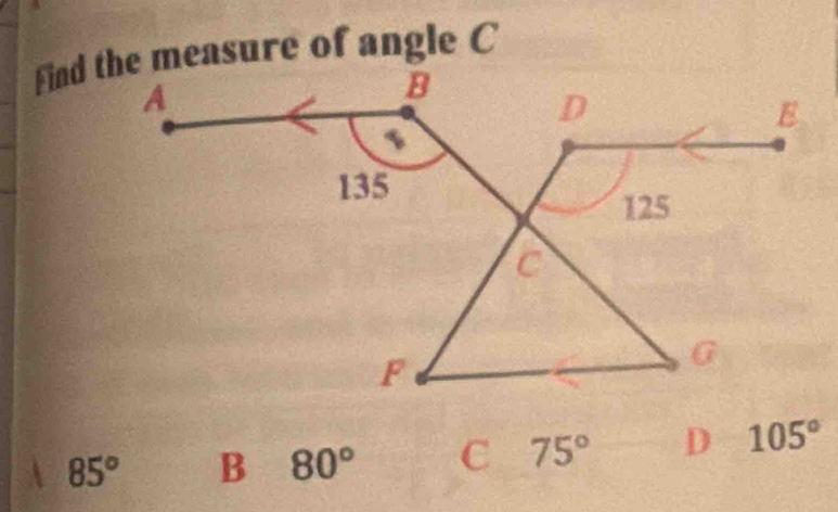 85° B 80° C 75° 105°