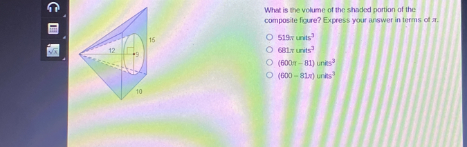 Solved: What is the volume of the shaded portion of the composite ...