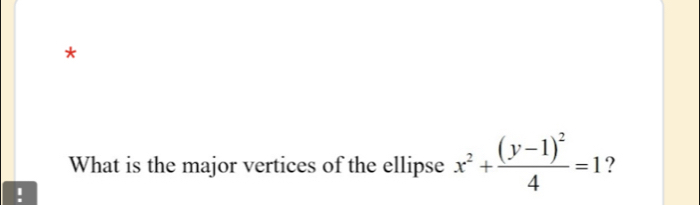 What is the major vertices of the ellipse x^2+frac (y-1)^24=1 ? 
!