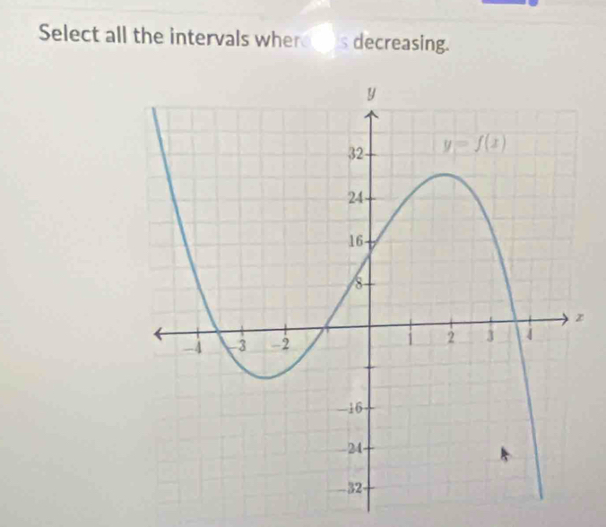 Select all the intervals wher decreasing.