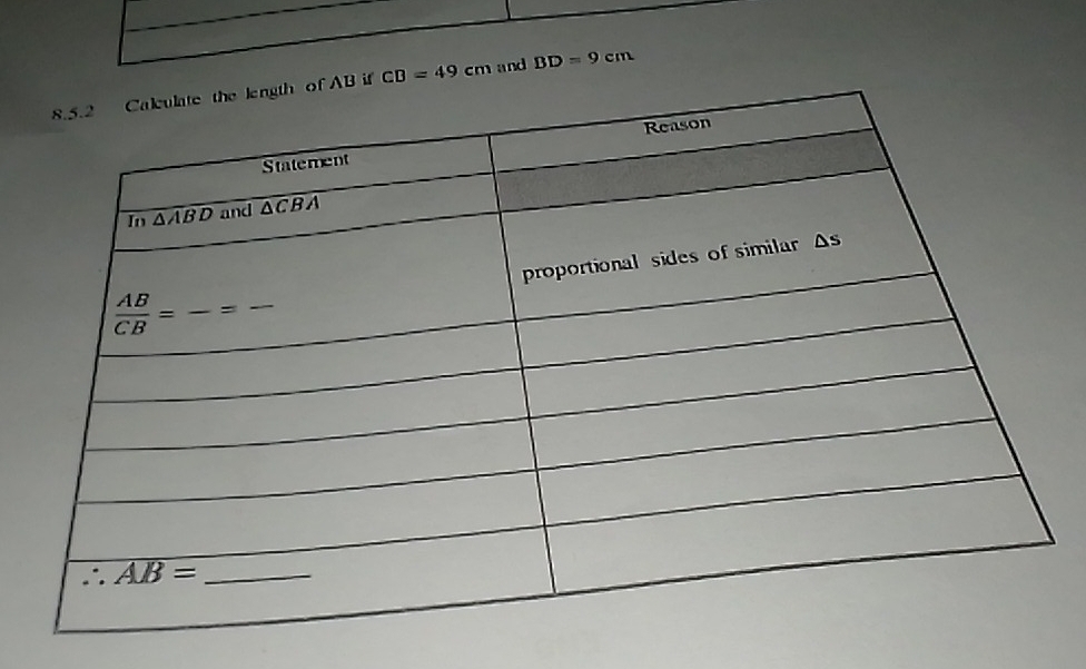 if CB=49cm and BD=9cm