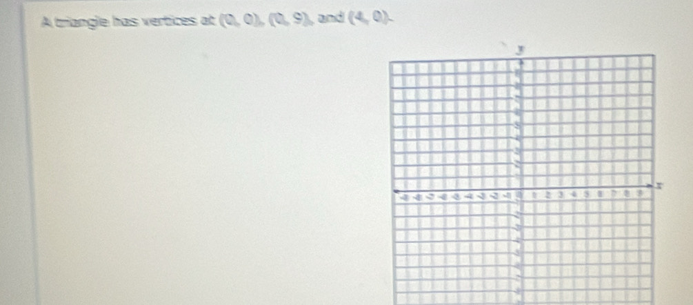 A triangle has vertices at (0,0), (0,9), and (4,0).