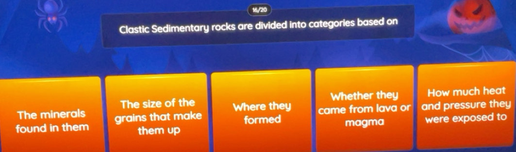 Solved: 16/20 Clastic Sedimentary rocks are divided into categories ...