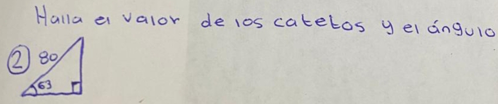 Halla a valor de tos catetos y el ángulo