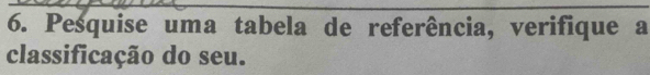 Pesquise uma tabela de referência, verifique a 
classificação do seu.