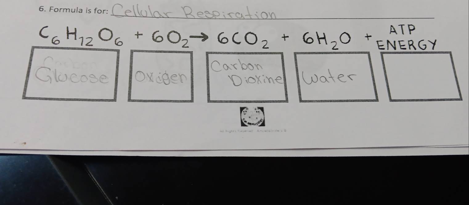 Formula is for: 
_ 
ATI
O2 + 6H,O * ENERGY