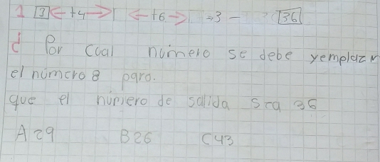 1 t6 + 3 110^ 36
c fr ccal numero se debe yemplazw
el numero 8 pgro.
gue el huniero de salida sca 36
A29 B26 C4B