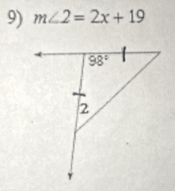 m∠ 2=2x+19