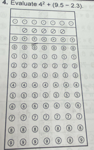 Evaluate 4^2+(9.5-2.3).
9