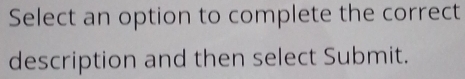 Select an option to complete the correct 
description and then select Submit.