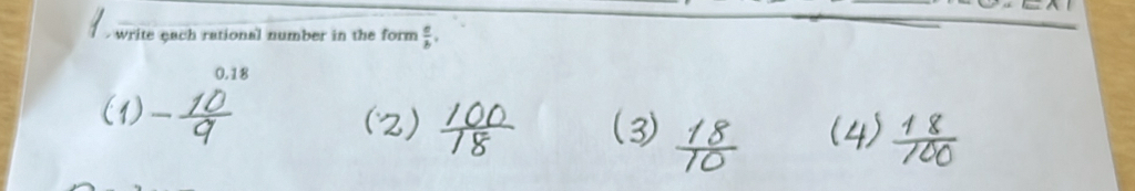 write each rational number in the form  a/b ,