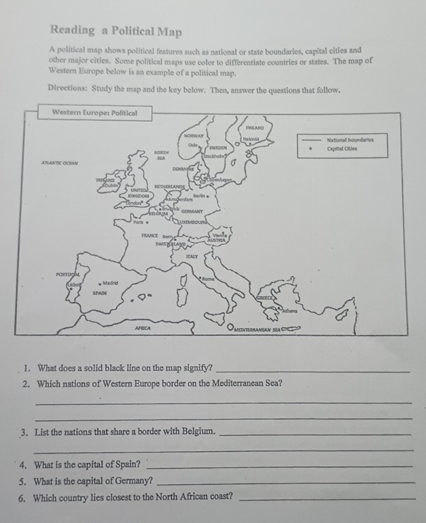 Solved: Reading a Political Map A political map shows political ...