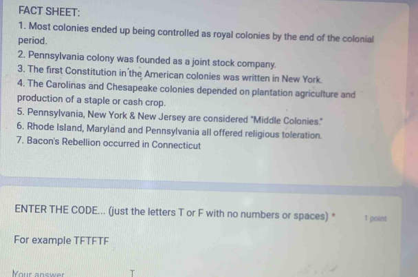 Solved: FACT SHEET: 1. Most colonies ended up being controlled as royal ...