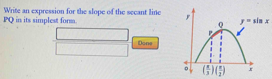 Write an expression for the slope of the secant line 
PQ in its simplest form. 
Done