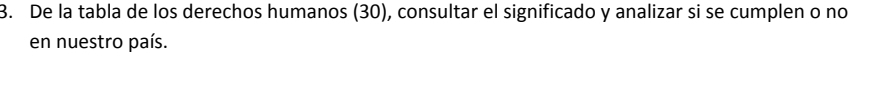 De la tabla de los derechos humanos (30), consultar el significado y analizar si se cumplen o no 
en nuestro país.