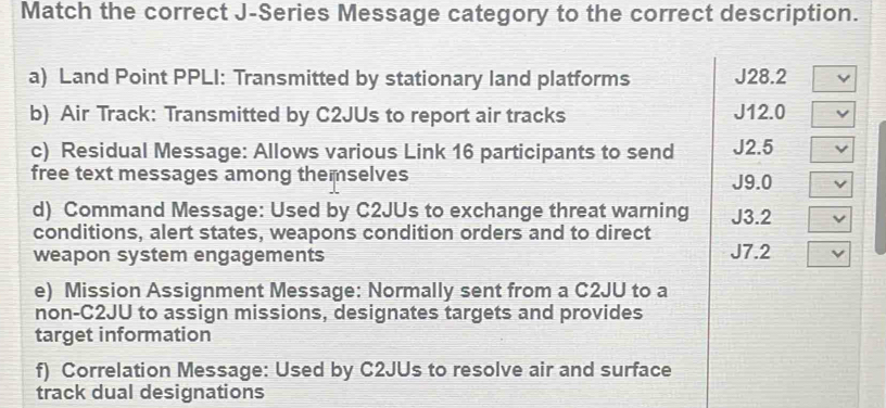 Solved: Match the correct J-Series Message category to the correct ...