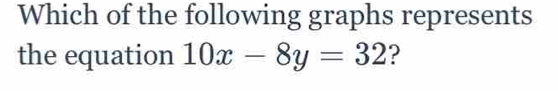 Which of the following graphs represents 
the equation 10x-8y=32 ?