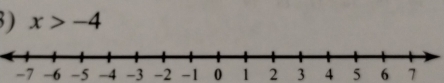 3 ) x>-4
-7 -6 -5 -4 -3 -2 -1 0 1 2 3 4 5 6 7