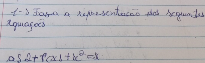 (- ) Faga a nepresenfuacao, dos Aegumtas 
equagees 
as 2+f(x)+x^2=x